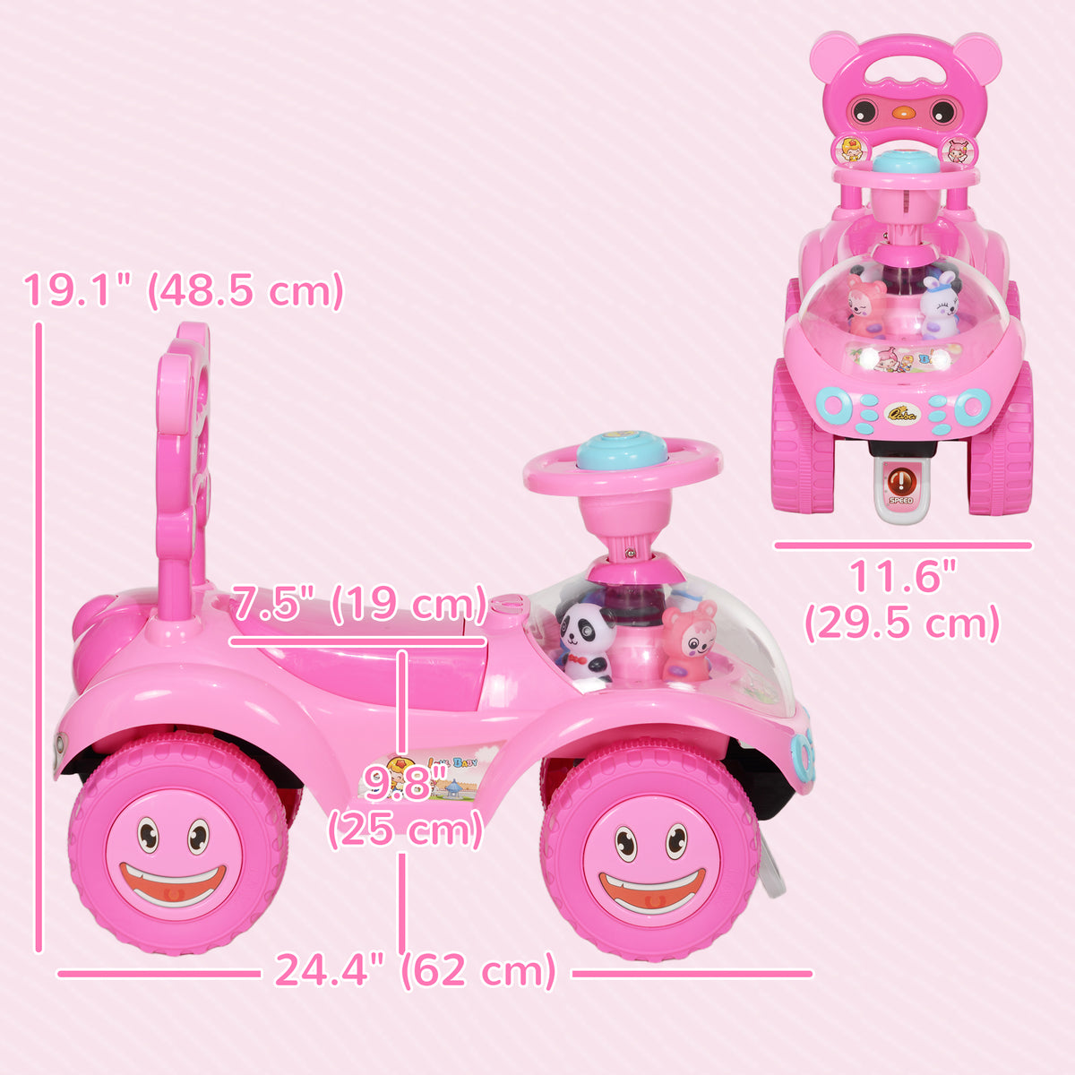 Toddler Push Car with Horn, Lights and Music