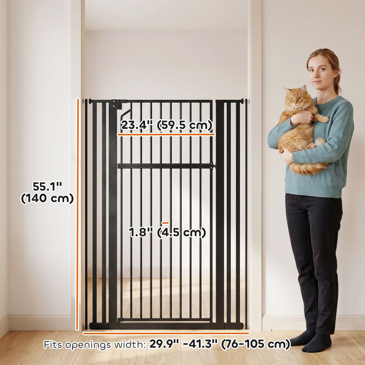 Extra Tall Pet Gate 55 inch Adjustable Pressure Mount