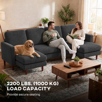 U-Shaped Corduroy Sectional Sofa with Double Chaise Lounges