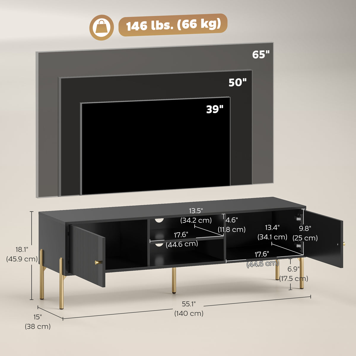 Modern TV stand for 165 cm TVs