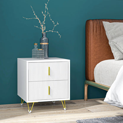 Modern Nightstand 2 Drawers with Golden Metal Legs