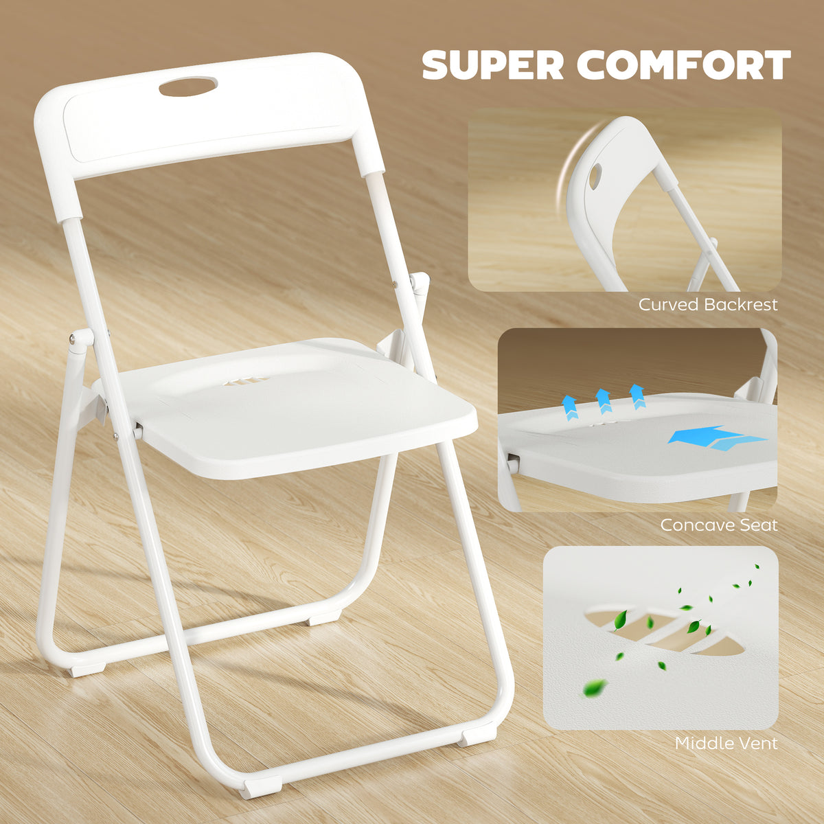 Plastic Folding Chairs with Steel Frame — Set of 6