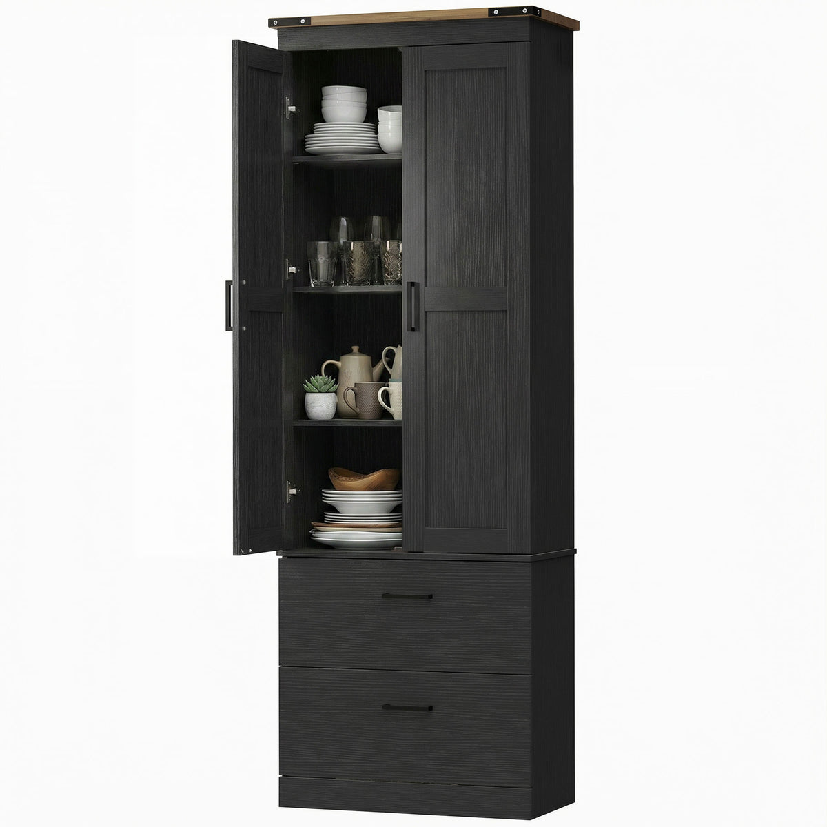 Tall Kitchen Pantry Cabinet 4-Tier with Drawers