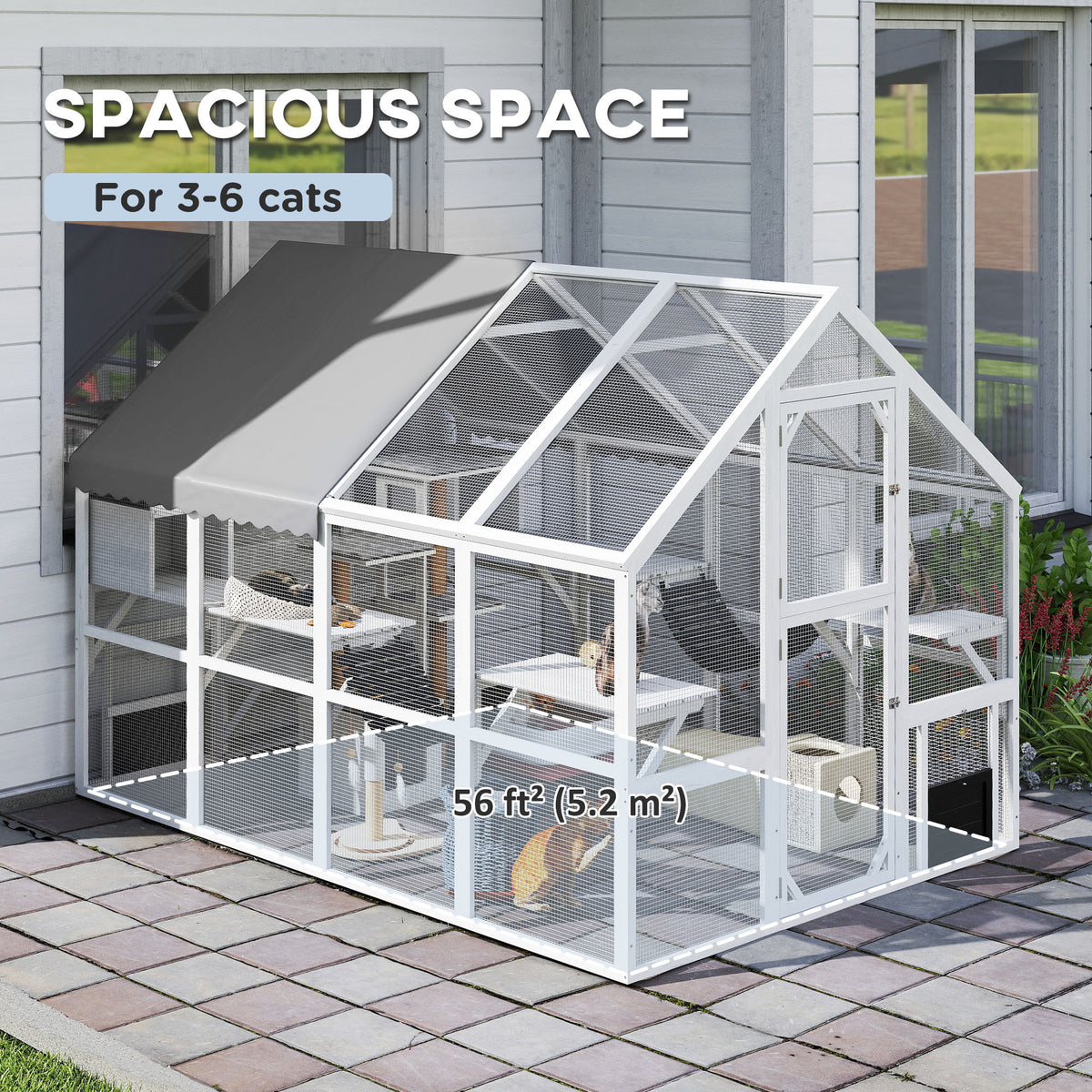 Outdoor cat enclosure wooden with canopy 56 sq ft