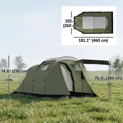 Two-Room Waterproof Tunnel Tent for 3-4 People