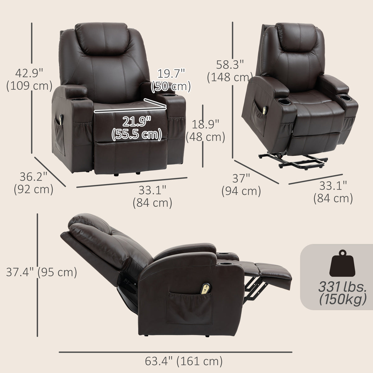 Power Lift Recliner Chair with High Back Faux Leather