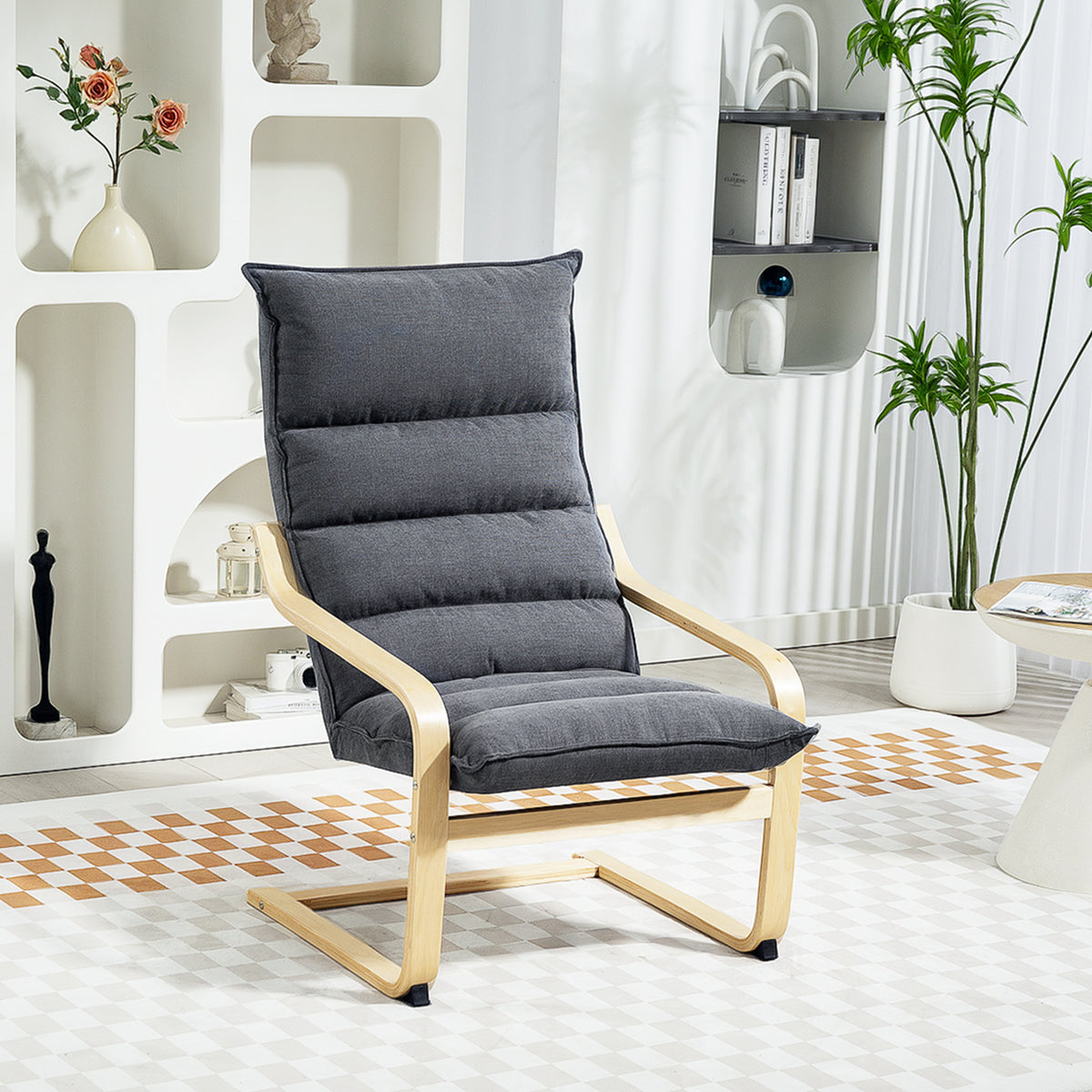 High-Back Velvet Accent Armchair Curved Birch Legs