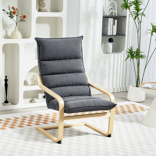 High-Back Velvet Accent Armchair Curved Birch Legs