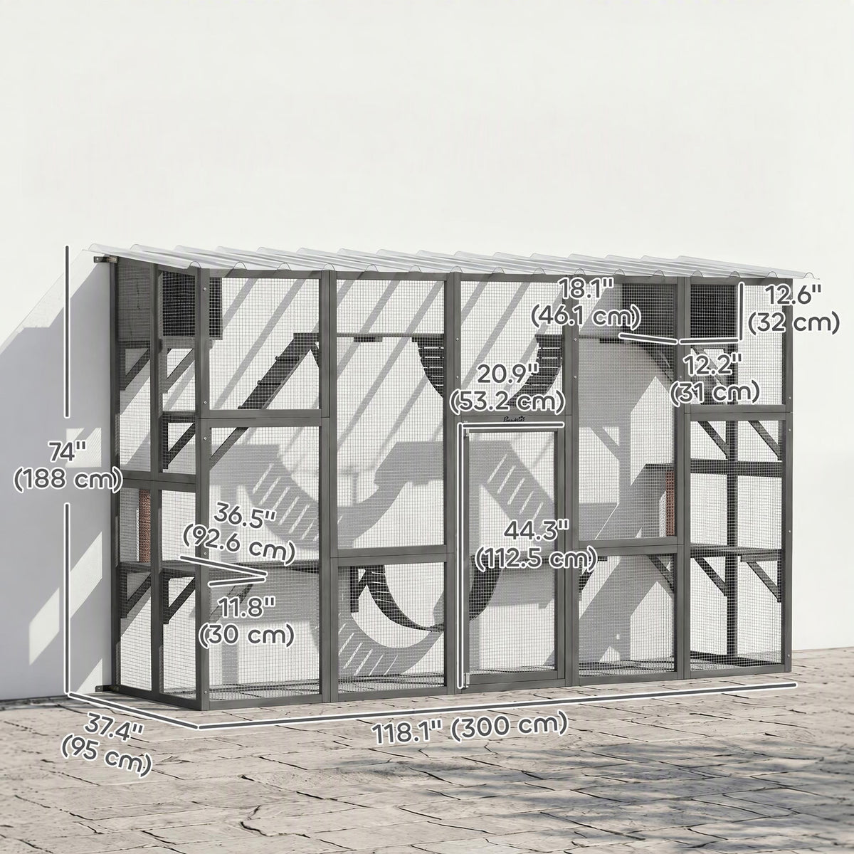 Large Outdoor Cat Enclosure with Condos and Platforms