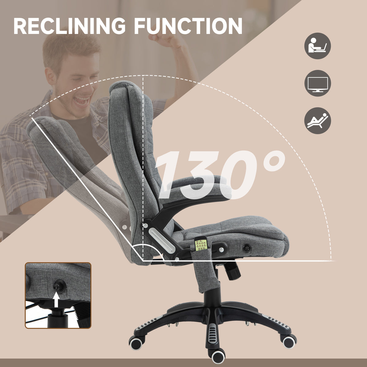 Sillón de oficina masajeante reclinable de respaldo alto giratorio