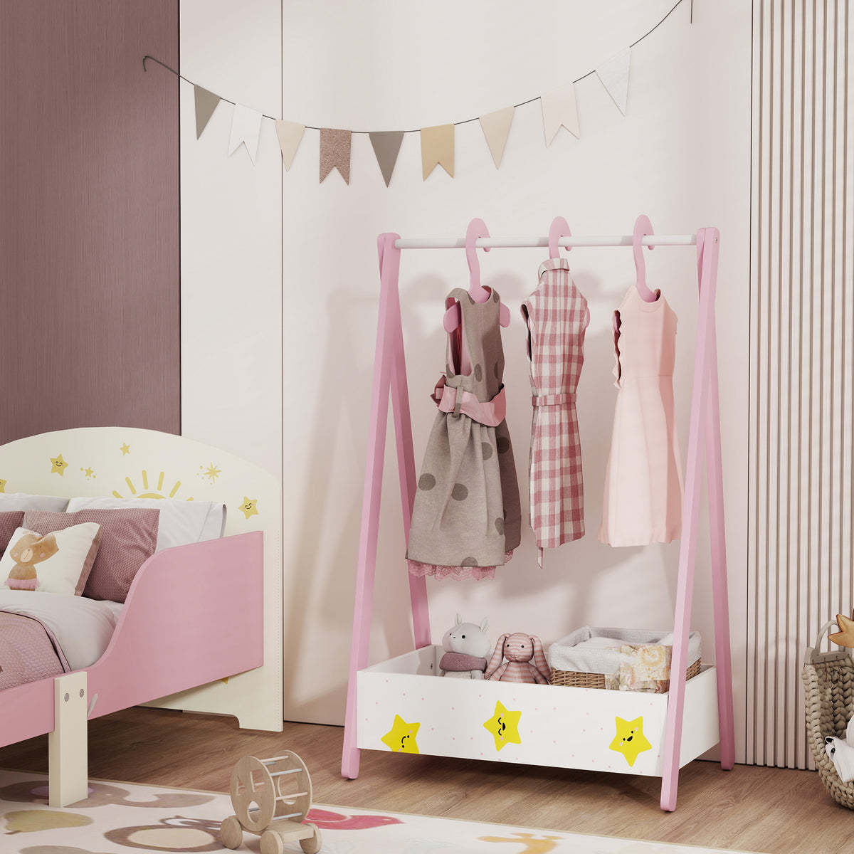 Kids Clothing Rack with Storage Shelf