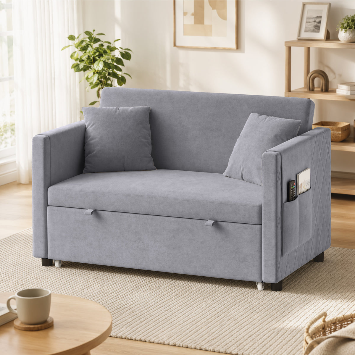 Sofá cama convertible de terciopelo con puertos USB