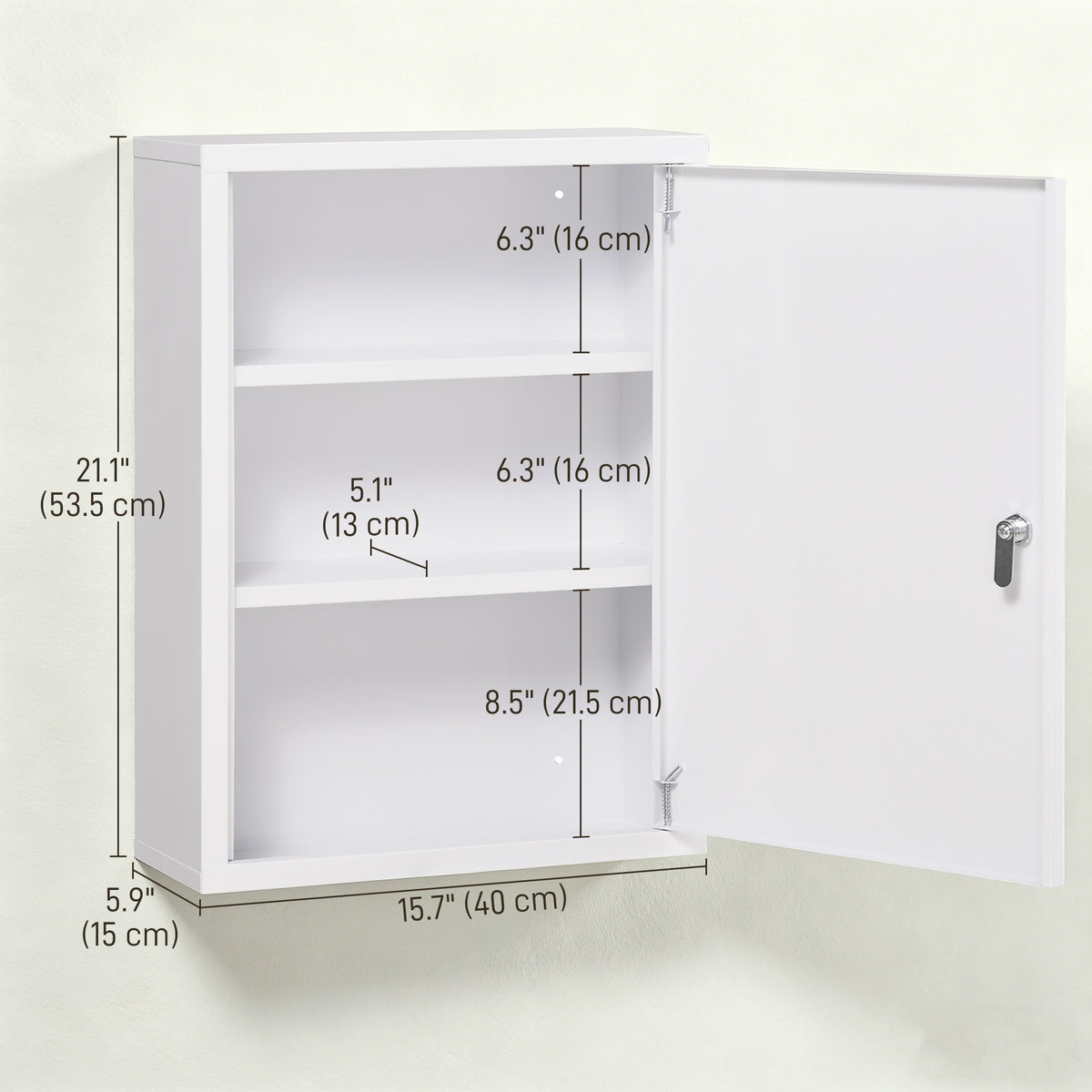 Lockable wall-mounted steel medicine cabinet