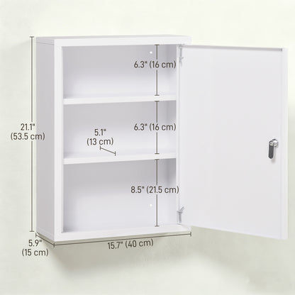 Lockable wall-mounted steel medicine cabinet