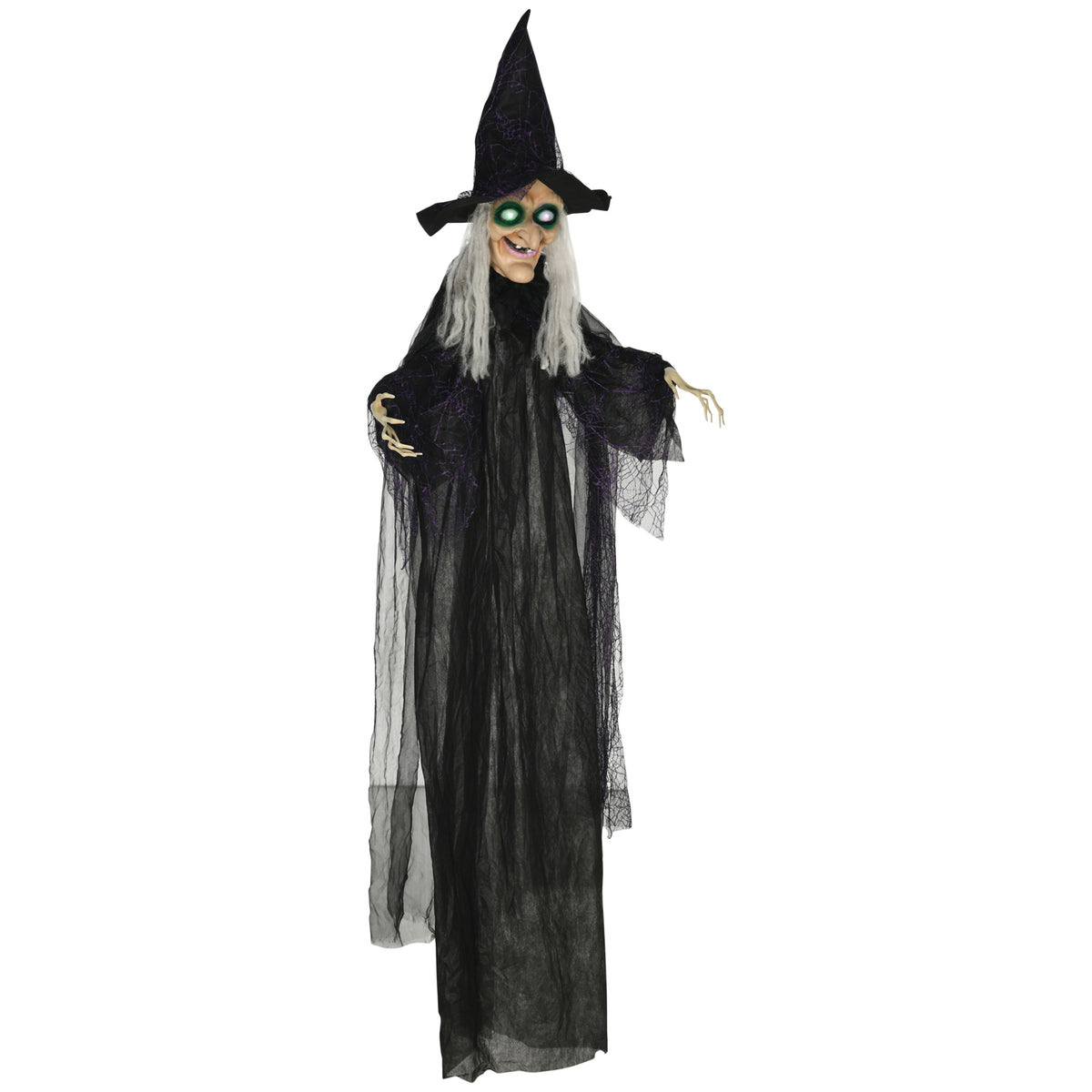 Life-Size Witch 6 ft Light-Up Eyes Halloween Prop — Black
