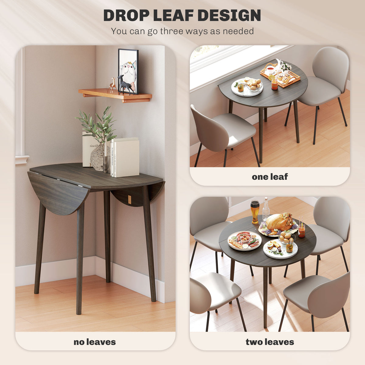 Folding dining table round drop leaf expandable