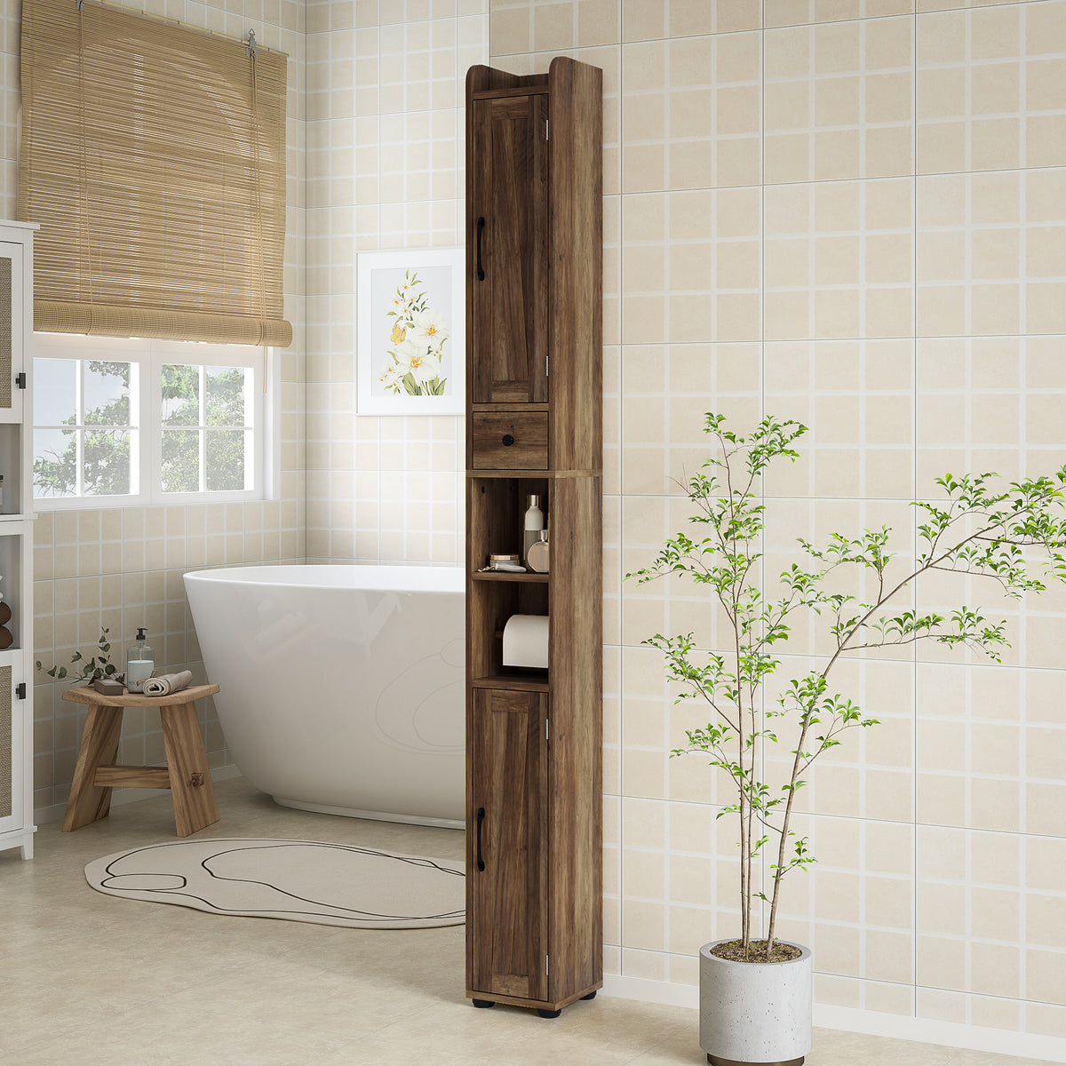 Narrow bathroom storage cabinet farmhouse style