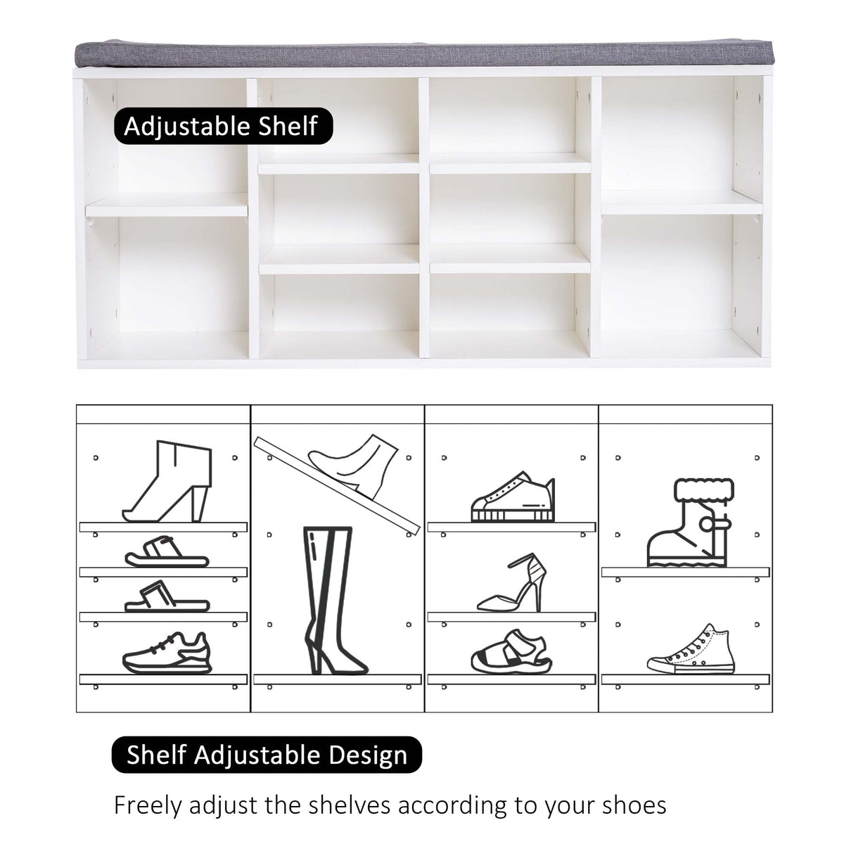 Upholstered shoe storage bench