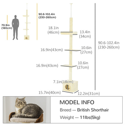 Floor to ceiling cat tree with scratching post