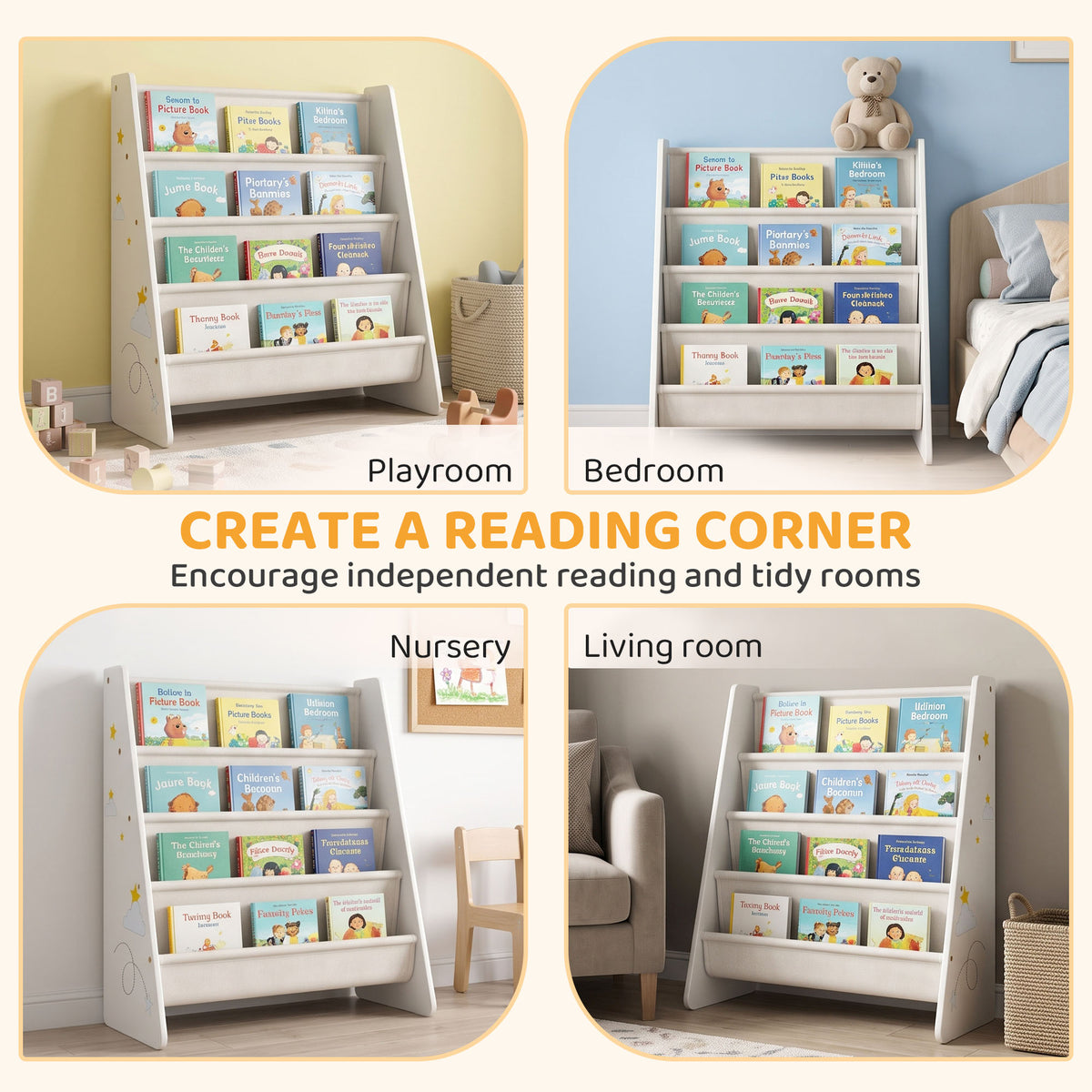 Biblioteca infantil de 4 niveles para dormitorio y sala de juegos