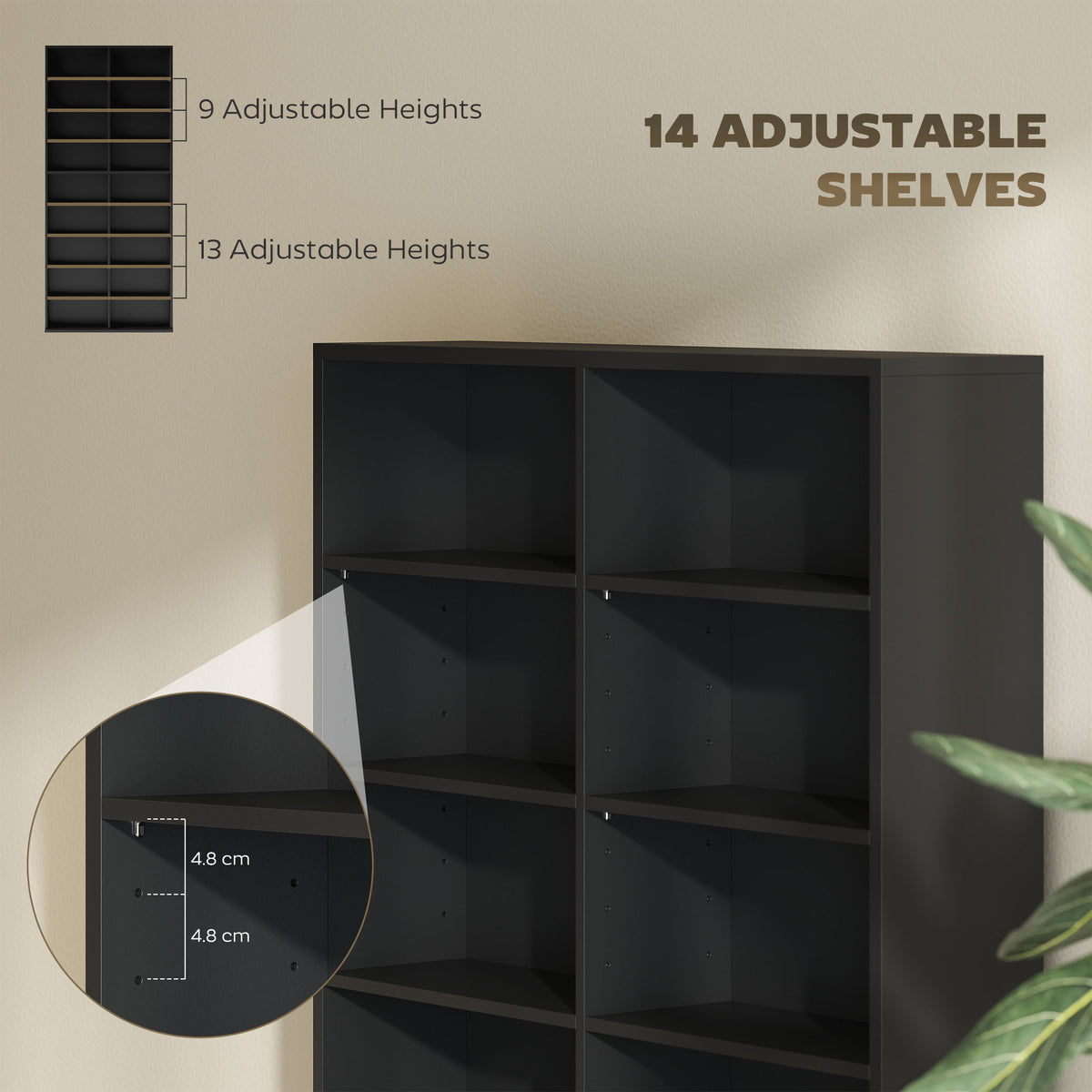 9-Tier Media Shelf 18 Compartments Adjustable