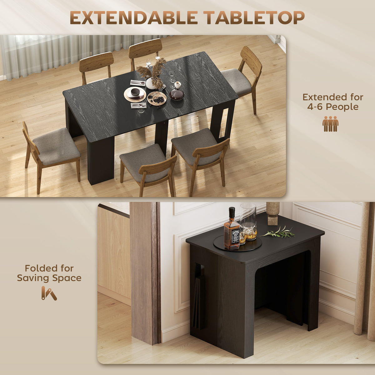 Extendable dining table 60-180 cm for 6-8 people