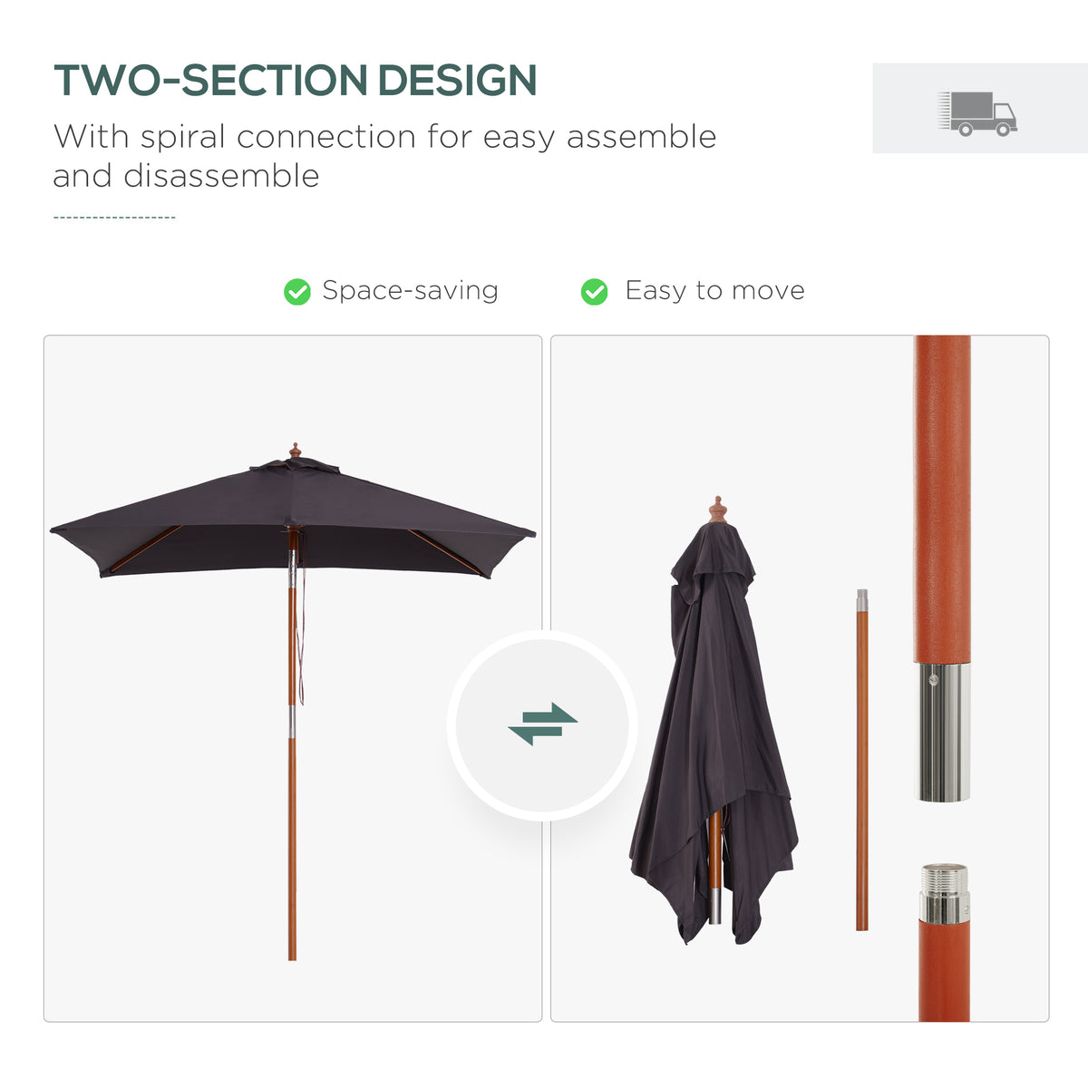 Rectangular Patio Umbrella Tilt 200 x 150 cm