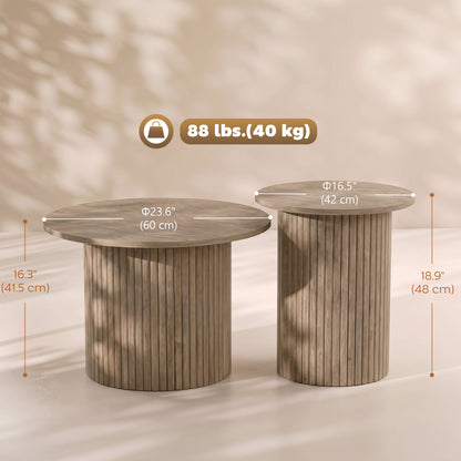Round nesting coffee table weathered wood — Set of 2