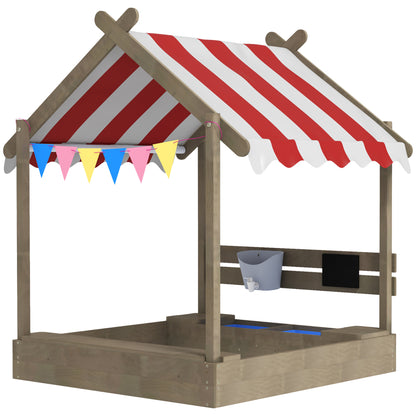 Caja de arena de madera con techo para niños