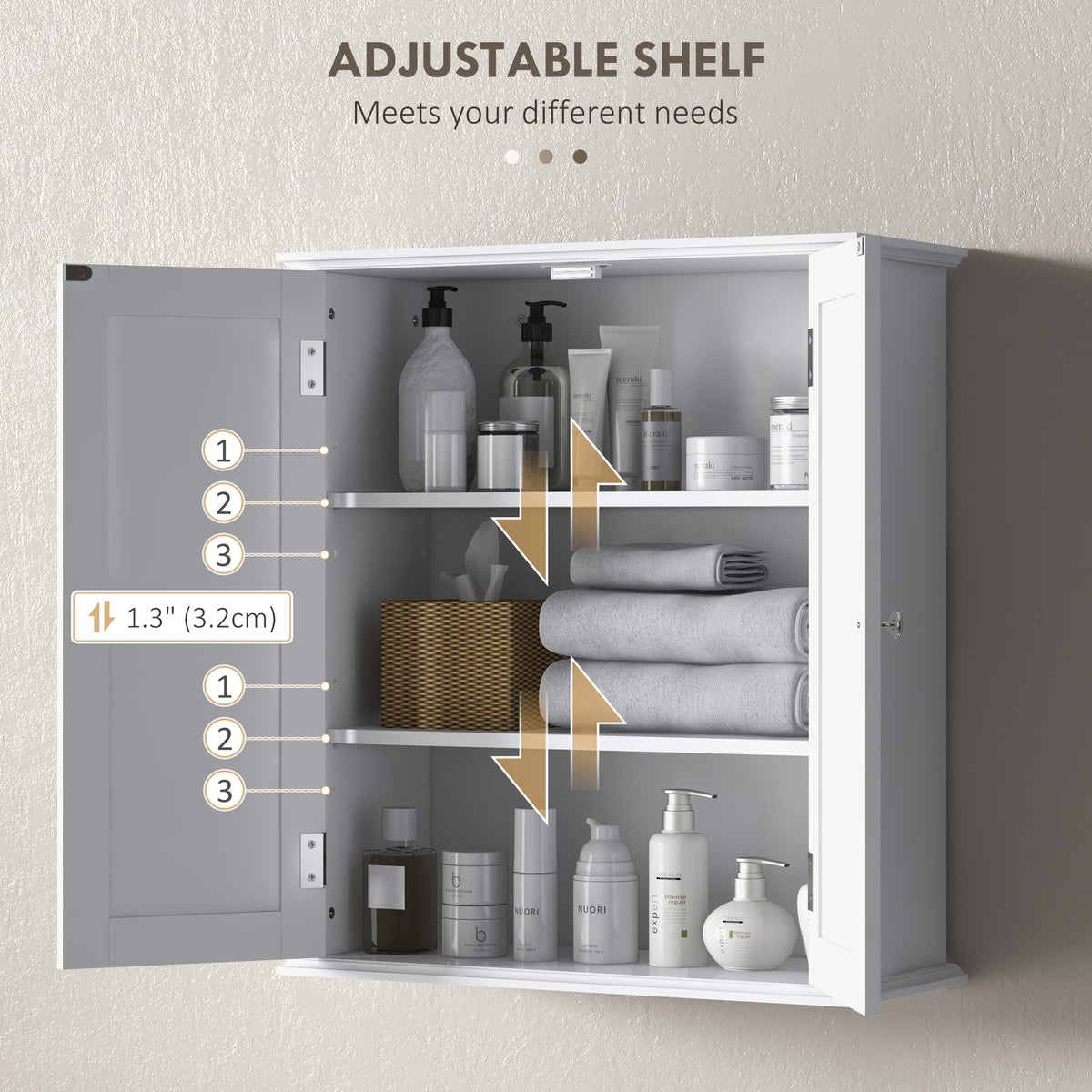 Bathroom Wall Cabinet 2 Doors Adjustable Shelf