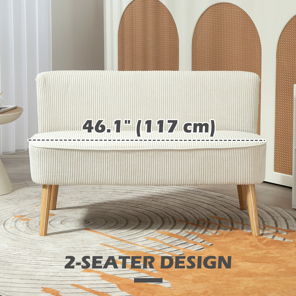 Sofa 2 seater modern upholstered rubber wood legs