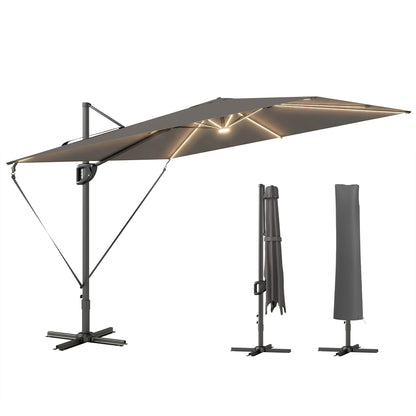 Offset Cantilever Patio Umbrella with Solar Lights UPF50+