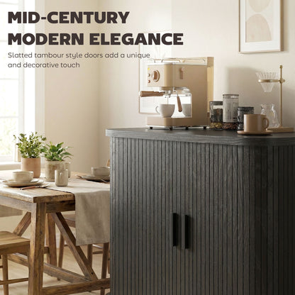 Nordic Sideboard Cabinet Slatted Tambour Doors Metal Legs