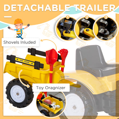 Tractor de pedales con brazo excavador y remolque