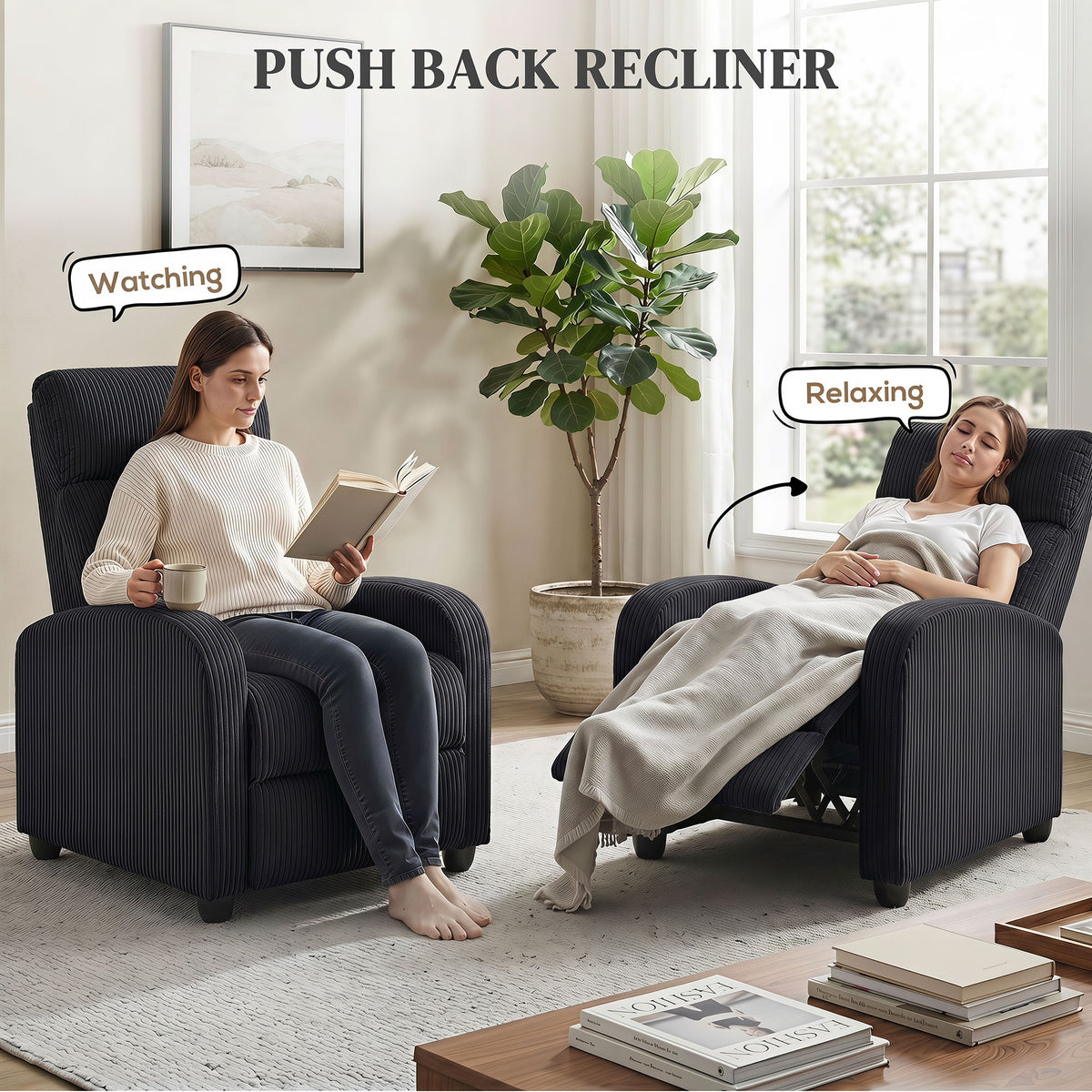 Manual Push-Back Recliner Chair in Corduroy