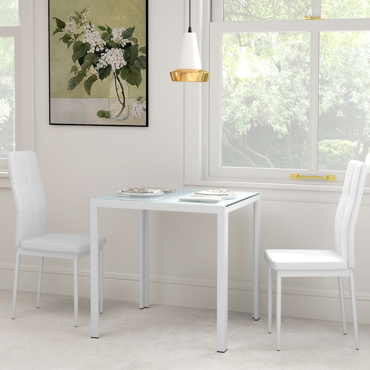 Dining set 3-piece rectangular glass table with chairs