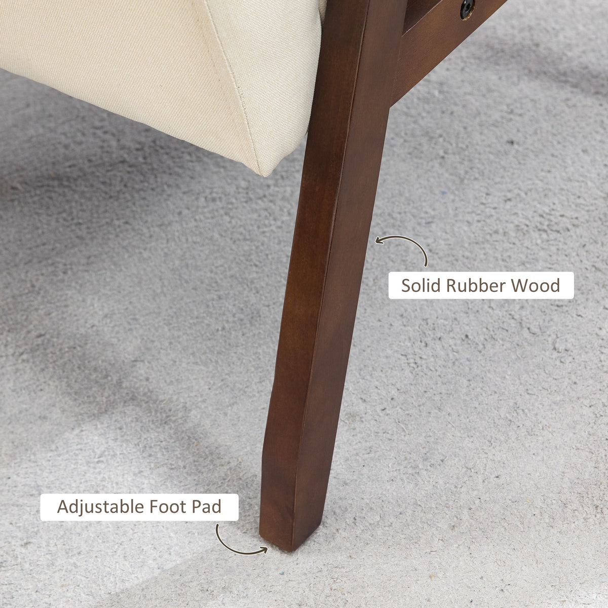 Sillón auxiliar acolchado con reposabrazos de madera