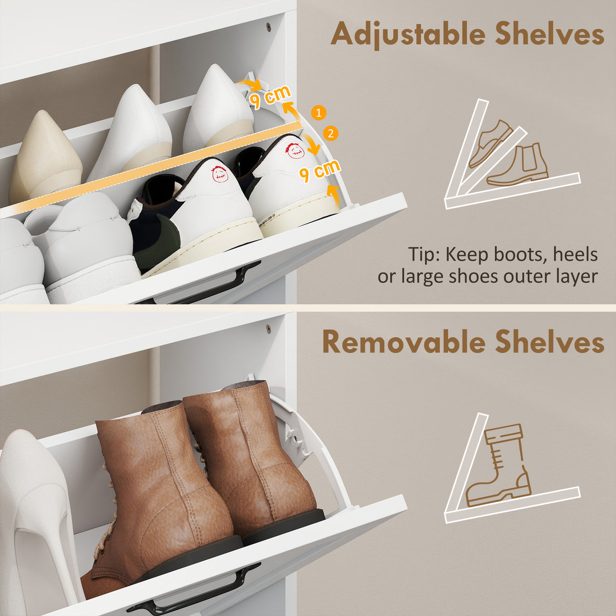 Zapatero con 4 cajones abatibles y estantes ajustables