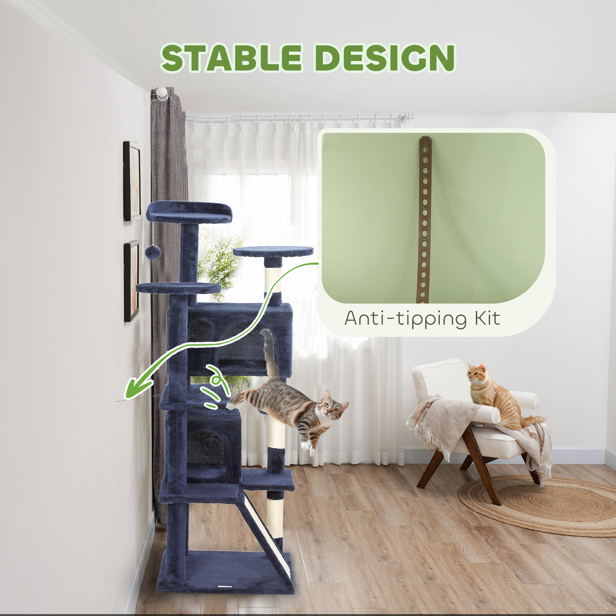 Árbol para gatos de varios niveles de madera de 138 cm