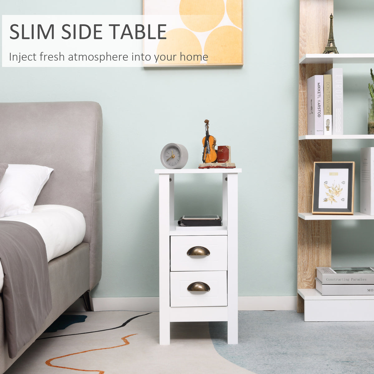 Slim End Table with 2 Drawers and Shelf