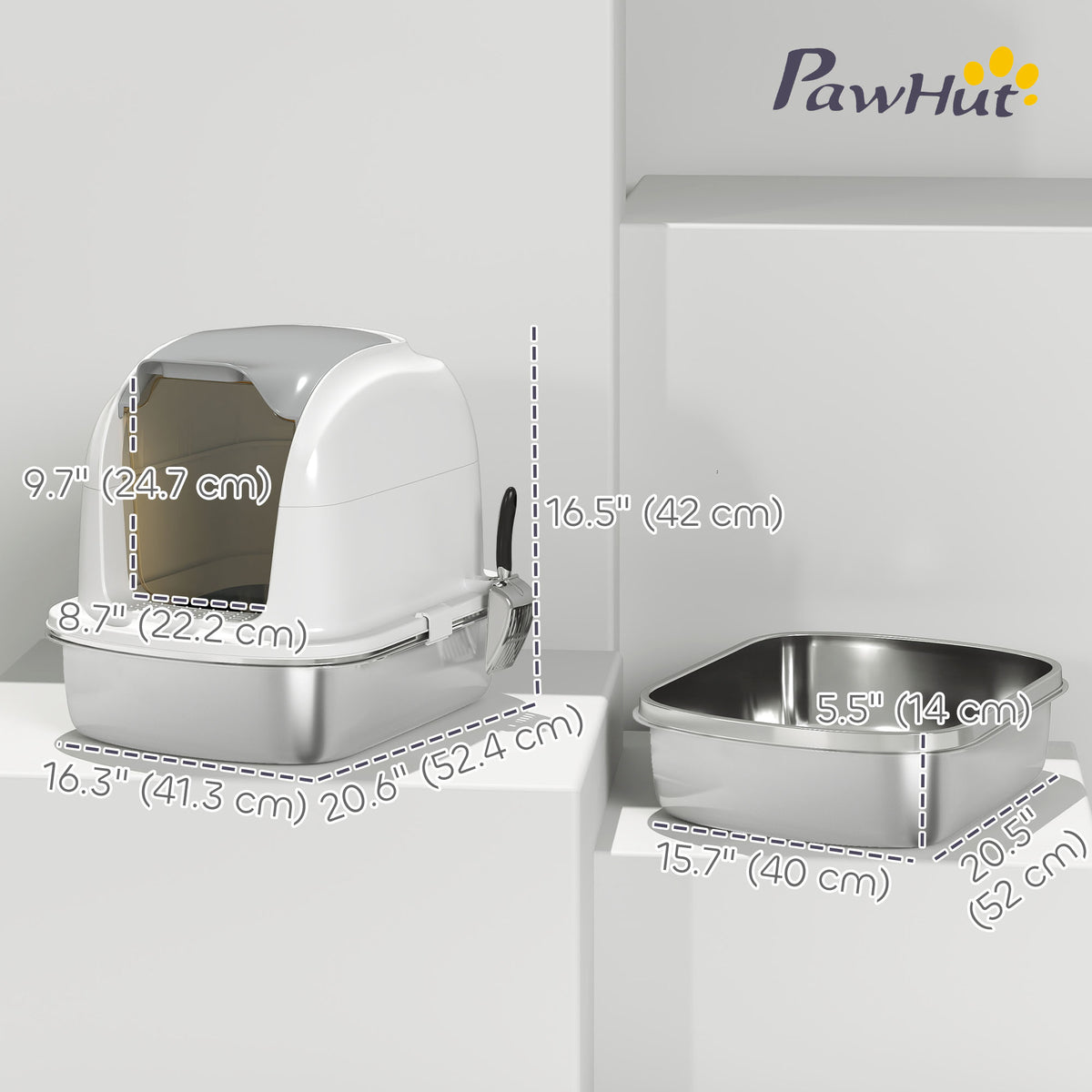 Enclosed Stainless Steel Cat Litter Box with Lid