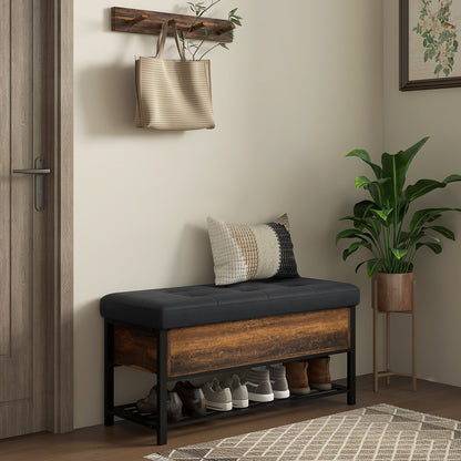 Upholstered Shoe Storage Bench with Flip-Top Hidden Compartment