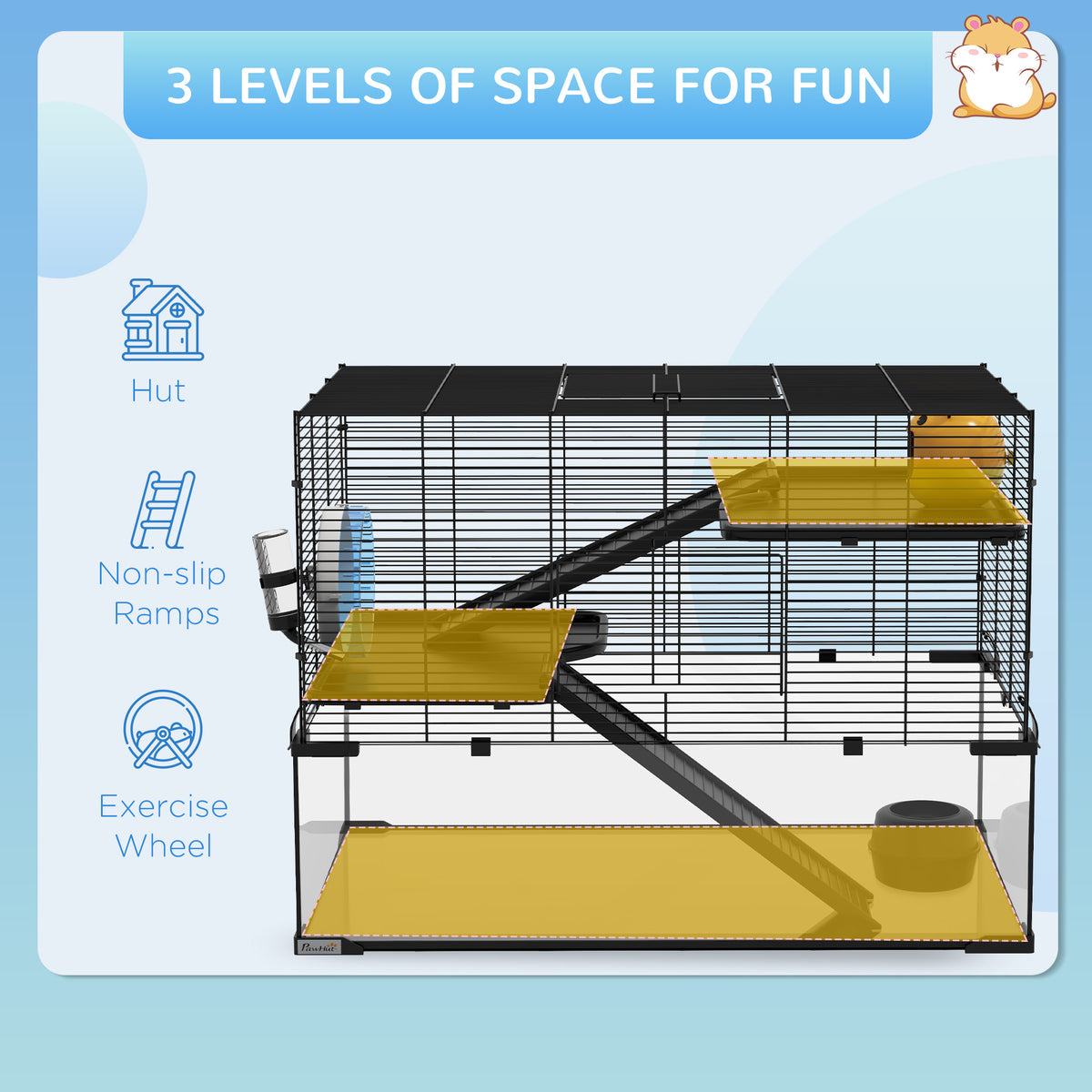 Three-Tier Hamster Cage with Glass Basin