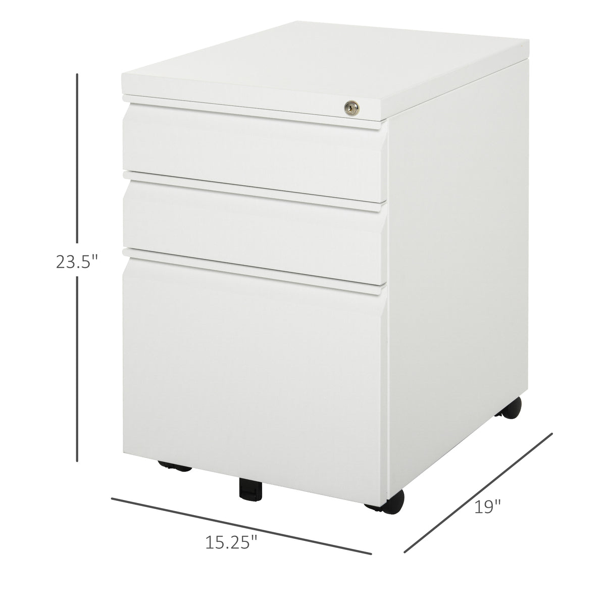Mobile filing cabinet 3 drawer lockable steel