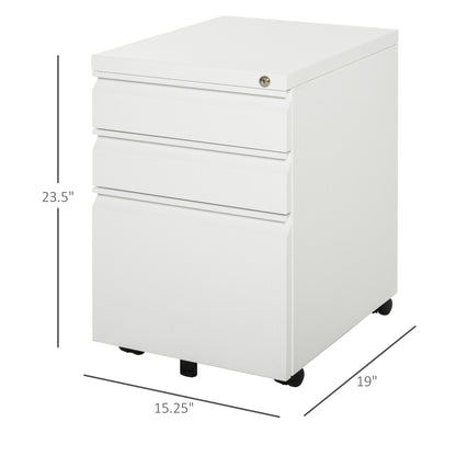 Mobile filing cabinet 3 drawer lockable steel