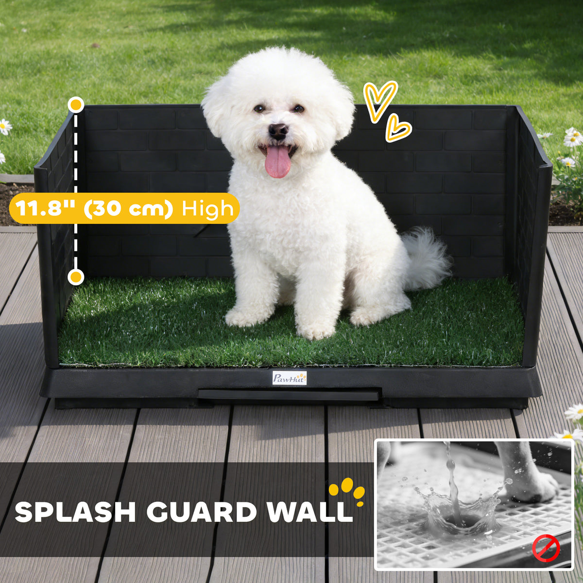 Dog grass pad with high walls