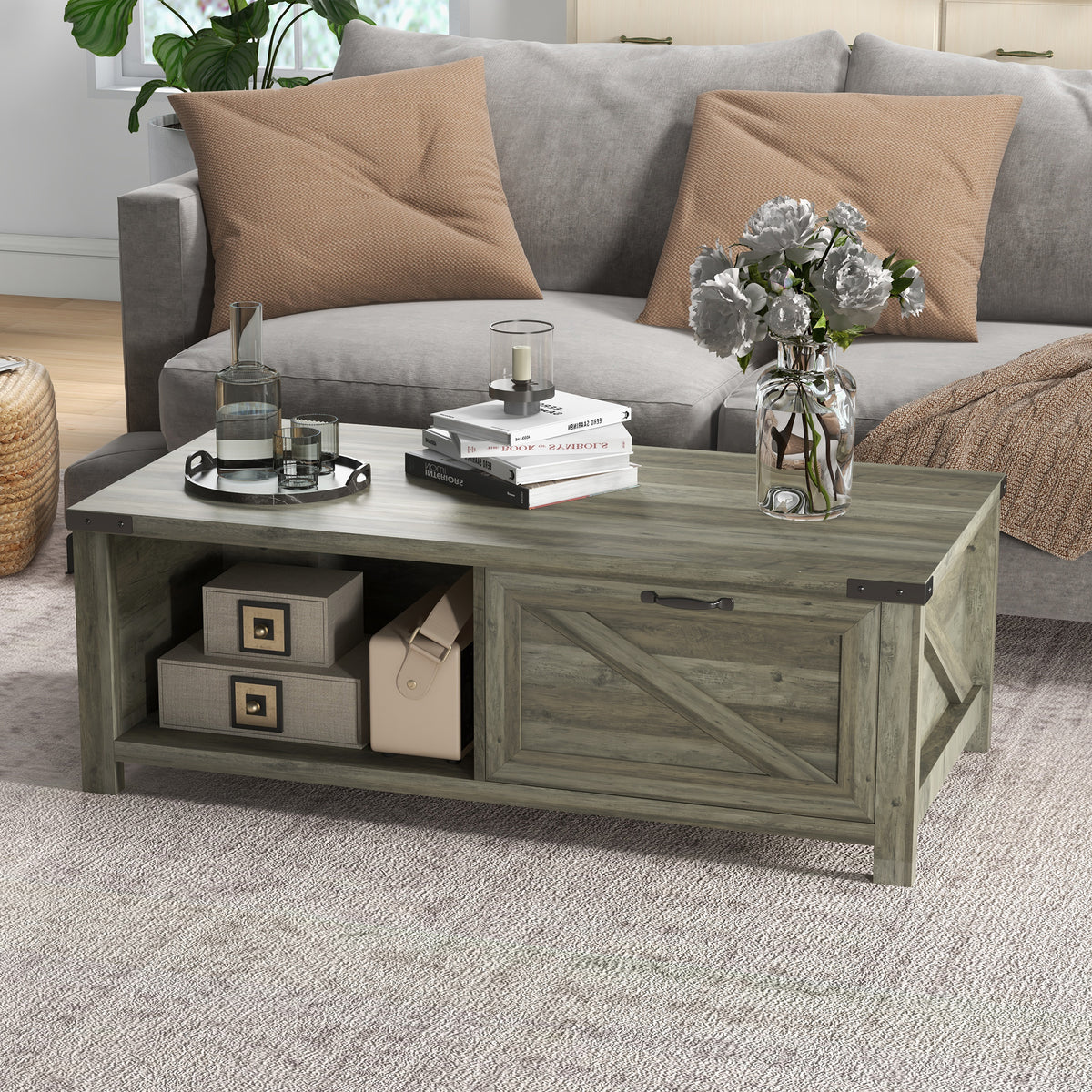 Mesa de centro industrial con cajón y estantes