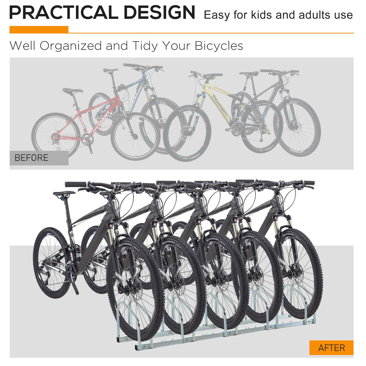 5-Bike Floor Parking Stand Indoor Outdoor Storage Rack