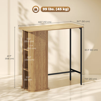 Tambour Bar Table 3 Side Shelves Rectangular Metal Frame