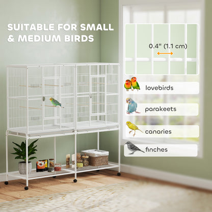 Large Rolling Bird Cage with Perches and Feeder Cups